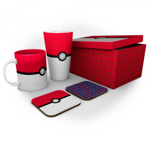 Pokemon pokeball gift set content including mug glass and coasters