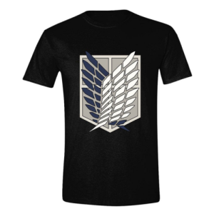 Black t-shirt with the Attack on Titan Scout Shield emblem on the front chest area